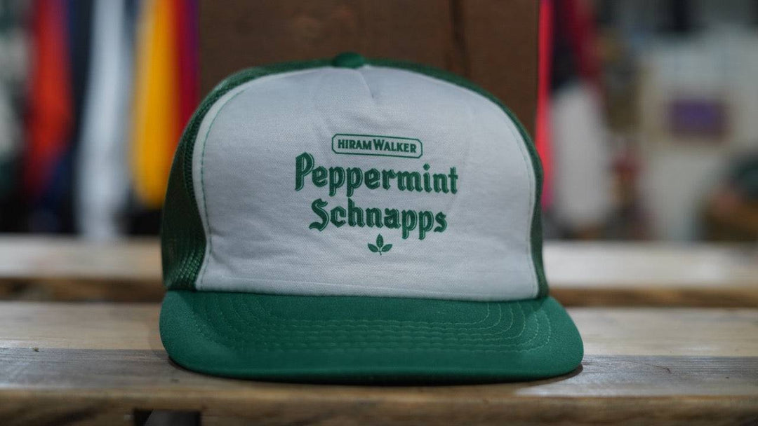 1980s Vintage Mesh Trucker Hat- Hiram Walkers Peppermint Schnapps Snapback NWOT - West Block Vintage