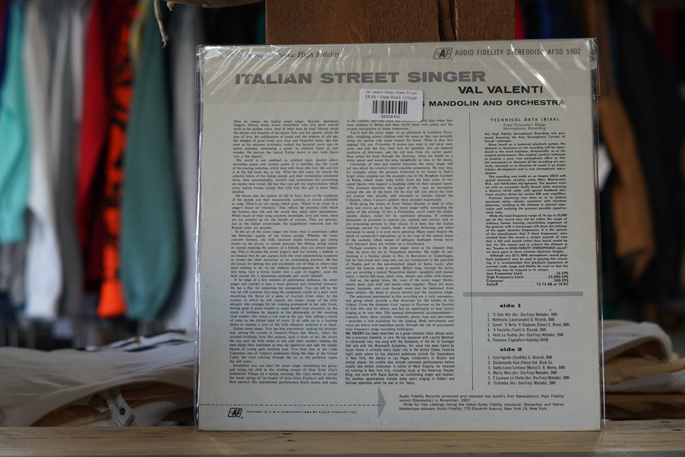 Val Valenti Italian Steet Singer - West Block Vintage