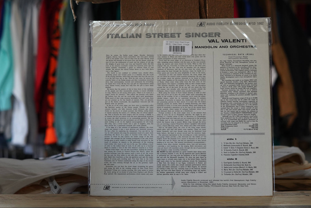 Val Valenti Italian Steet Singer - West Block Vintage