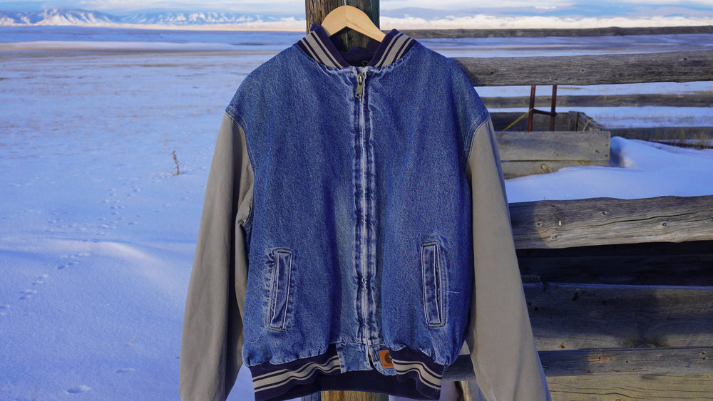Vintage Union Made Carhartt Jacket Denim Blue and Tan (Very Rare) - West Block Vintage