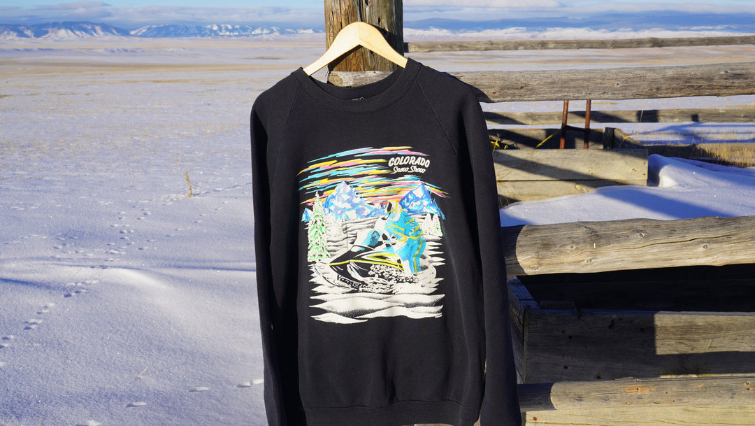 90s Vintage Colorado Snowmobile Show Crewneck Sweatshirt - West Block Vintage