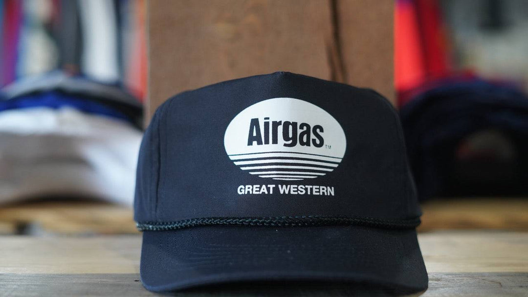 90s Vintage Trucker Rope Hat- Airgas Great Western Leather Strap - West Block Vintage
