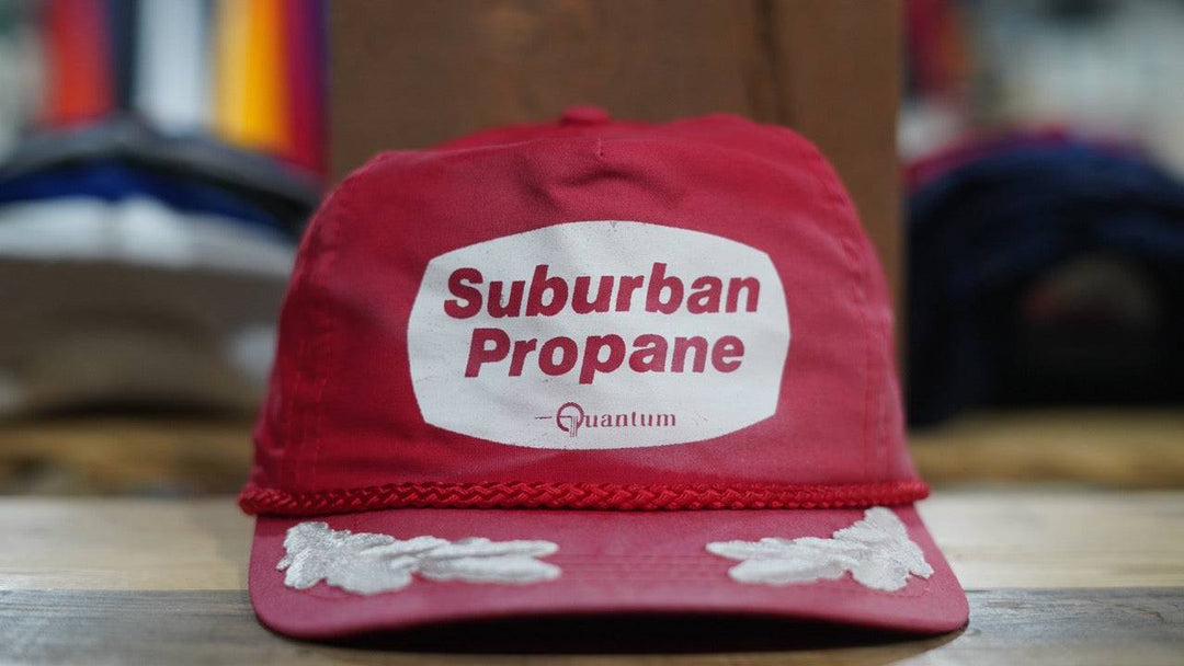 90s Vintage Trucker Rope Hat- Suburban Propane Oil Leather Strap - West Block Vintage