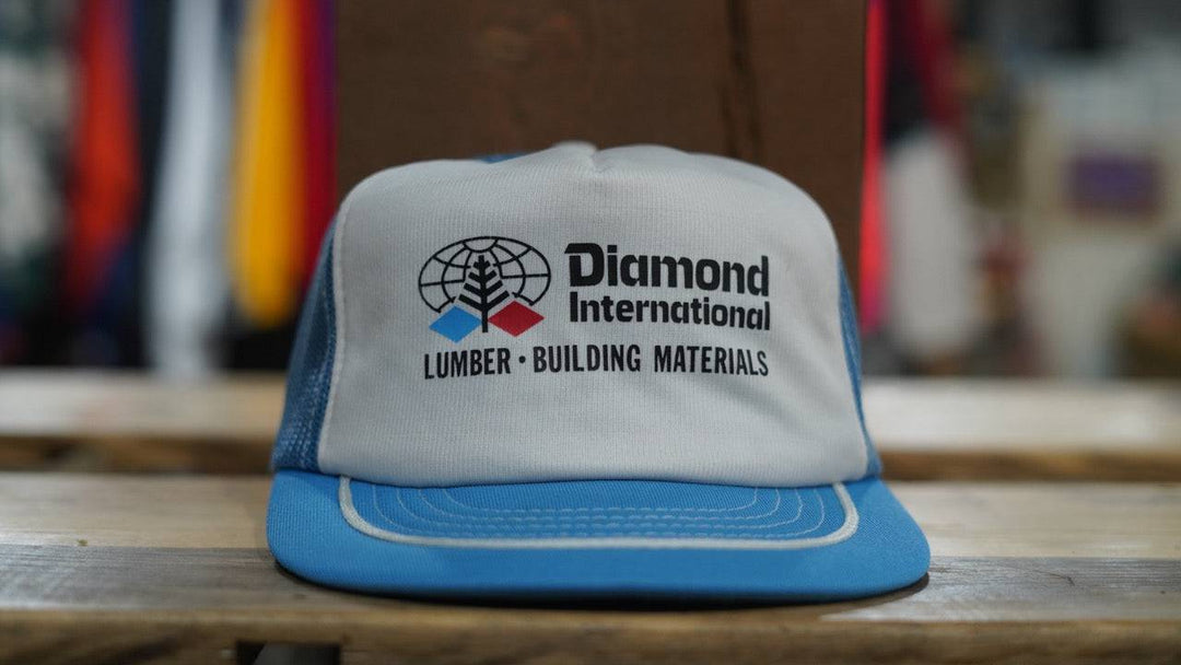 Vintage 90s Mesh Trucker Hat- Diamond International Lumber Snapback Hat - West Block Vintage