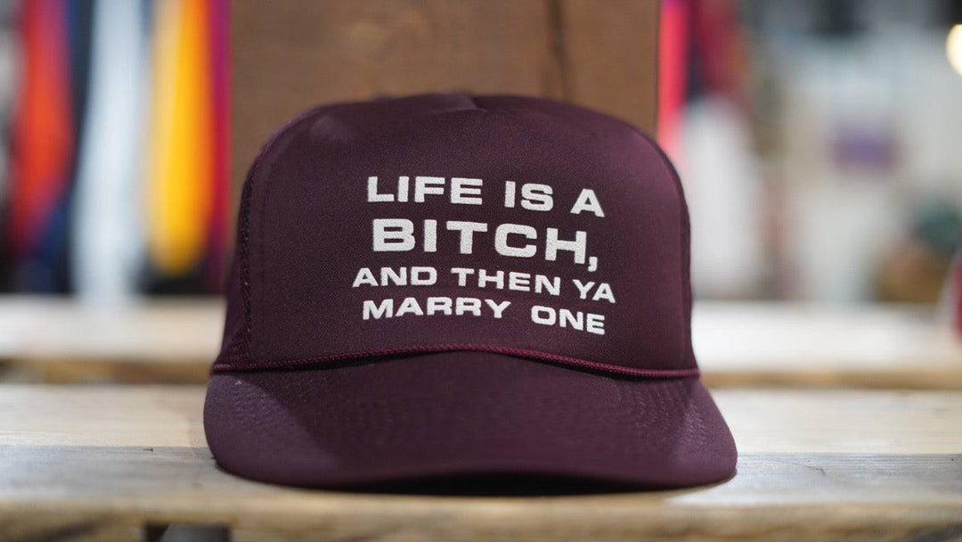 1980s Vintage Trucker Mesh Rope Hat - Life Is A Bitch, And Then Ya MArry One Snapback - West Block Vintage