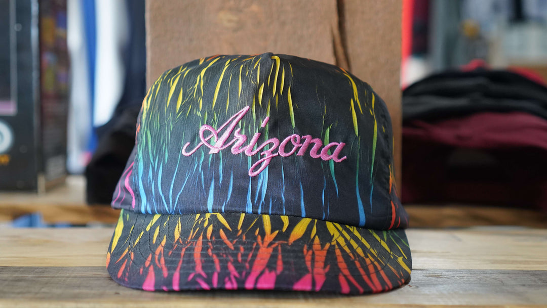 90s Arizona vintage trucker hat in multicolor design, from West Block Vintage, ideal for fans of colorful and stylish state-themed trucker hats.