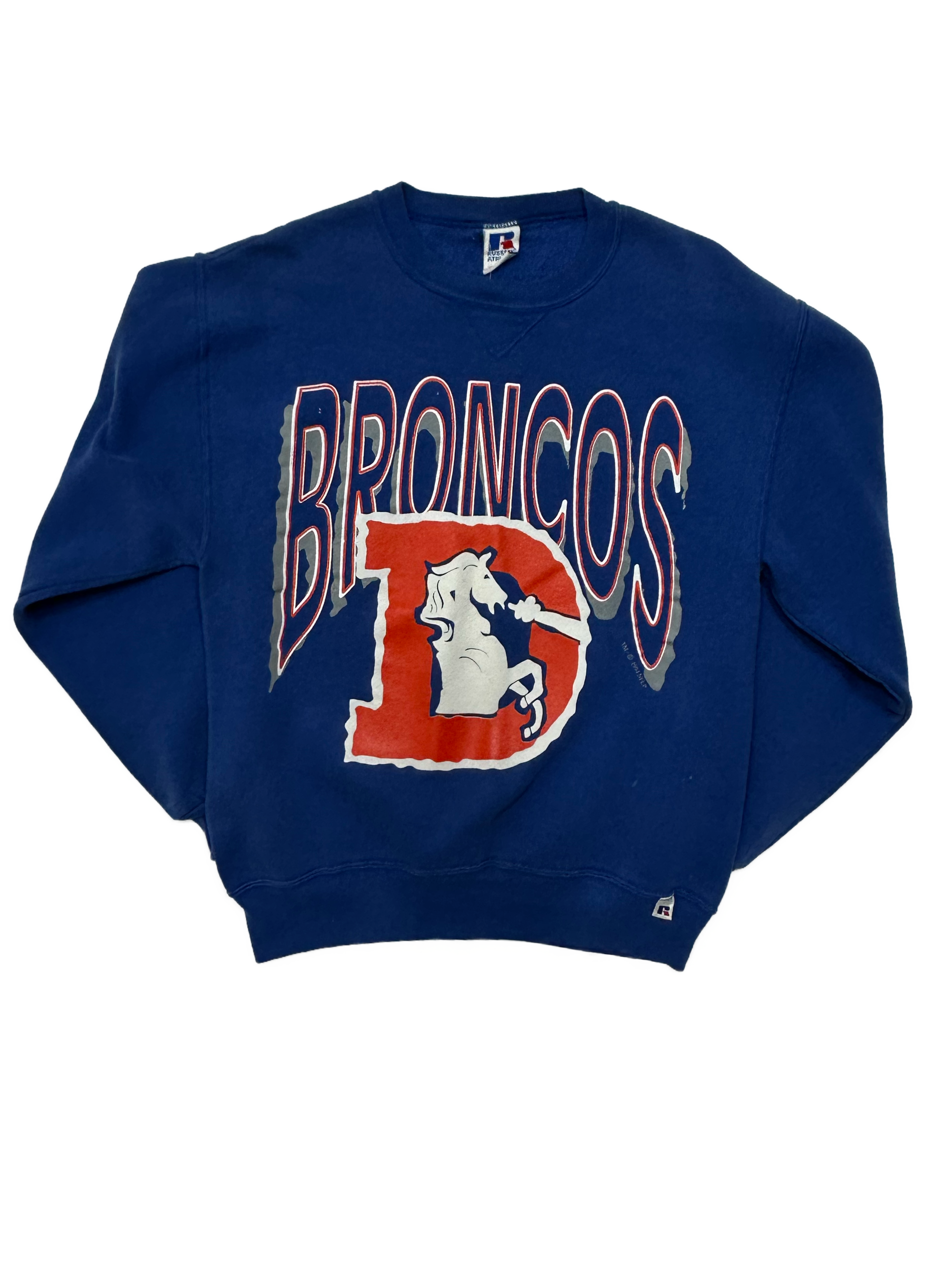 80s  Russel Broncos Old Logo Crewneck Sweatshirt - West Block Vintage