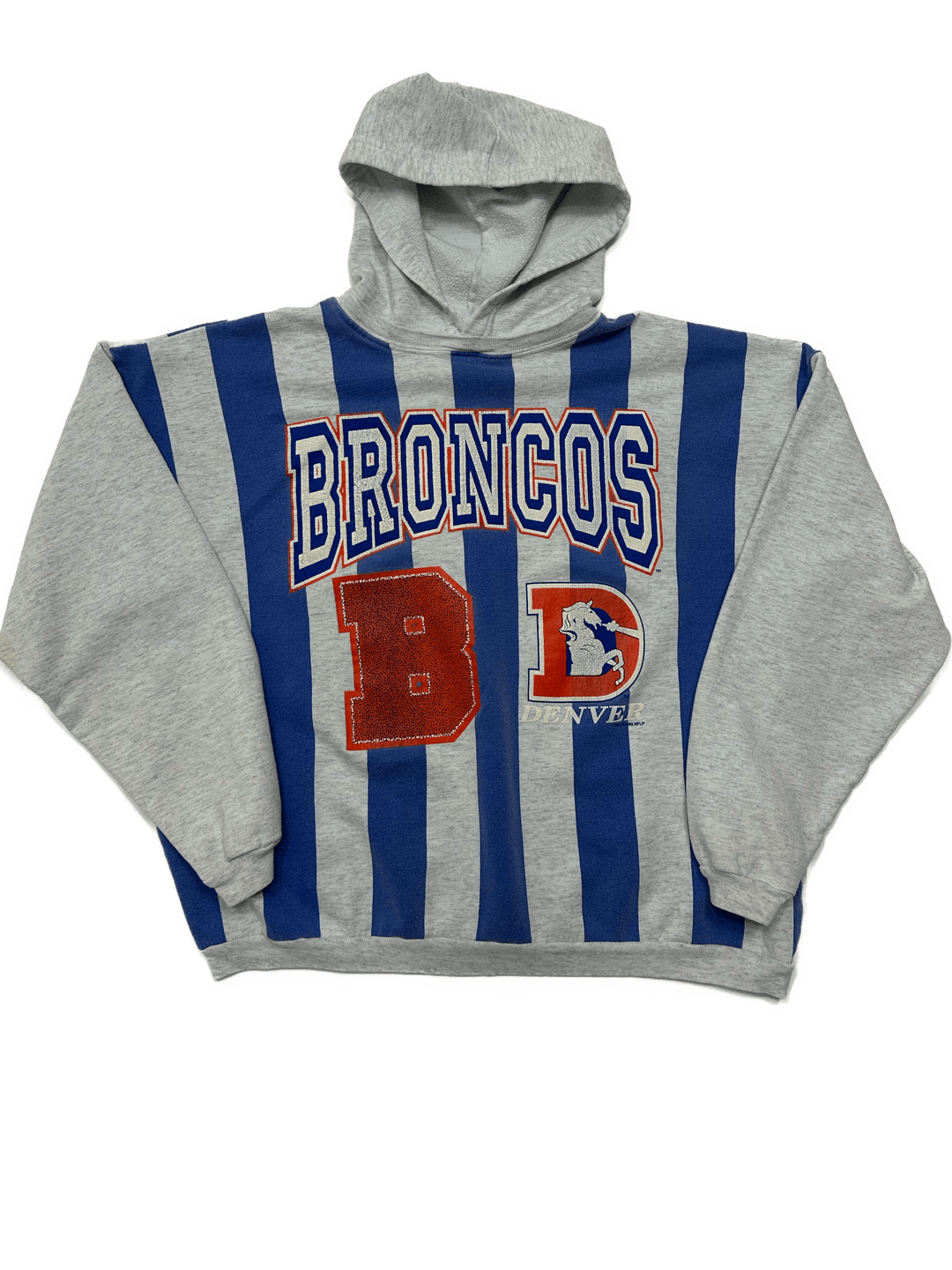 90s Denver Broncos Hooded Crewneck Sweatshirt - 1993 - West Block Vintage