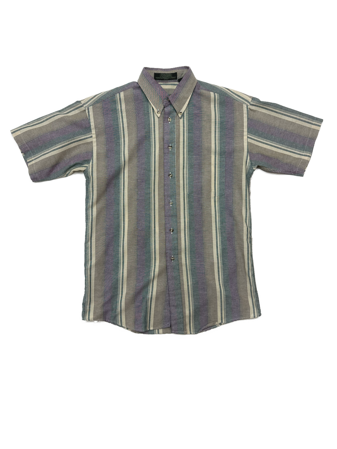 90s short sleeve striped button-up shirt, featuring a classic country style. Perfect for those who appreciate vintage aesthetics and casual comfort.- West Block Vintage