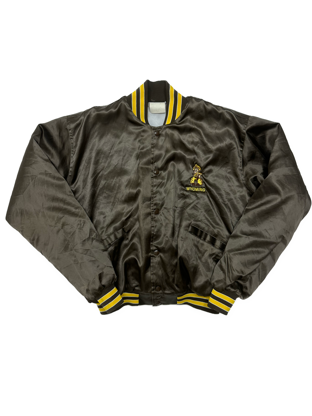 80s Wyoming Cowboys Satin Bomber Jacket - West Block Vintage