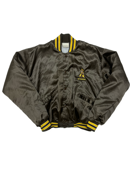 80s Wyoming Cowboys Satin Bomber Jacket - West Block Vintage