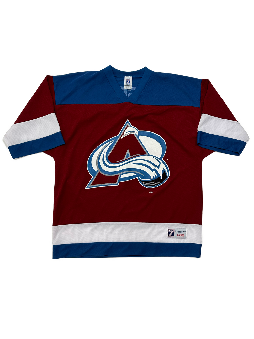 1990s Colorado Avalanche jersey featuring #21 Peter Forsberg, from West Block Vintage. The jersey showcases the team's classic colors and Forsberg's name, embodying the 90s hockey spirit.