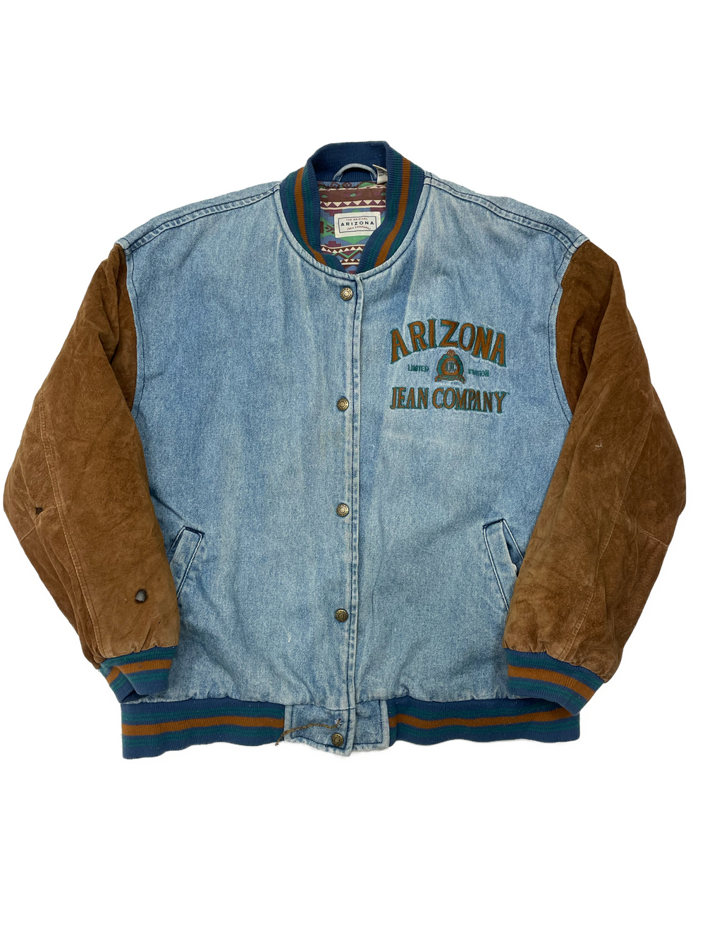 VIntage 80s Arizona Jean Co. Denim Tan Suede Leather Jacket - West Block Vintage