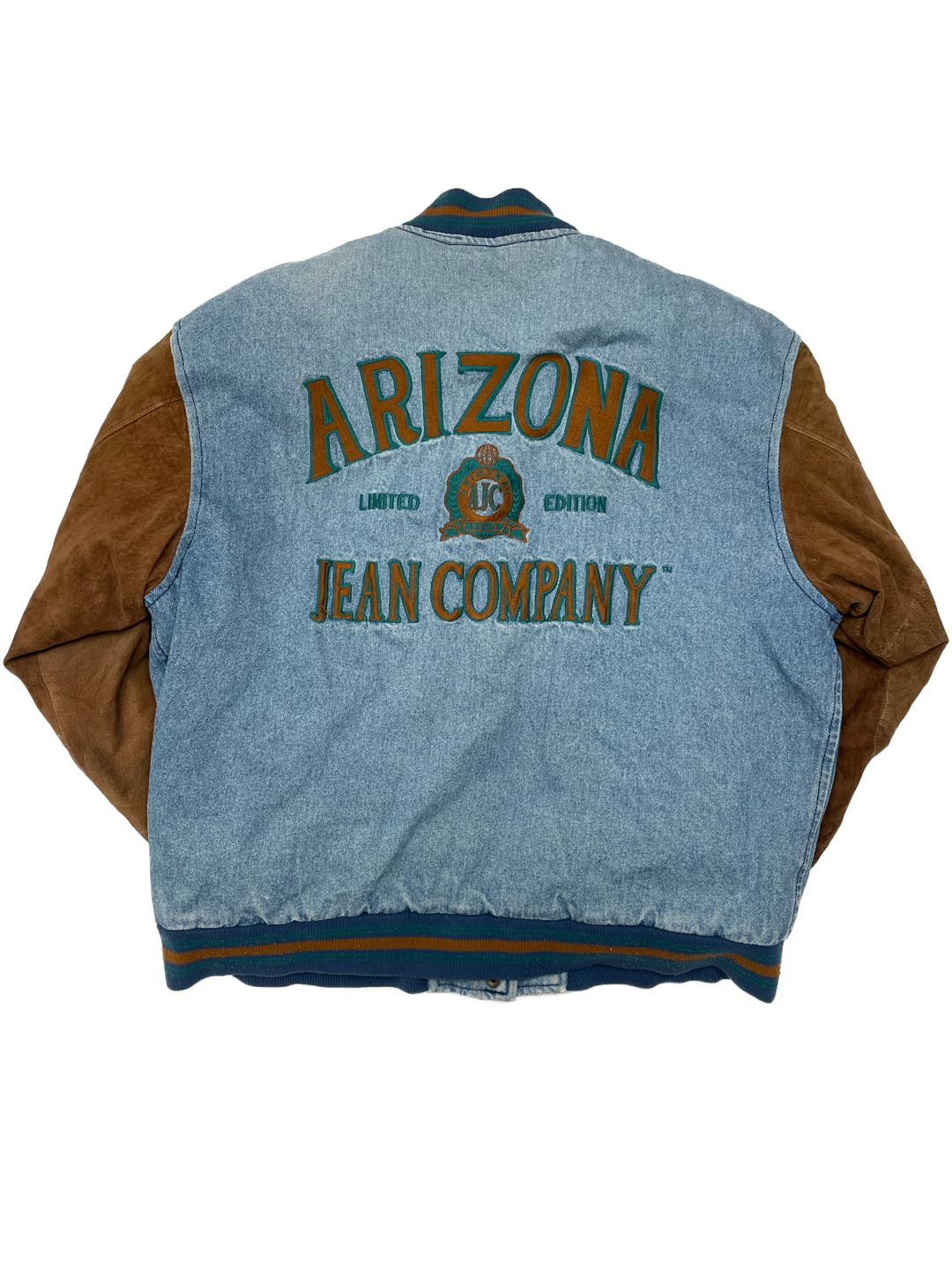 VIntage 80s Arizona Jean Co. Denim Tan Suede Leather Jacket - West Block Vintage