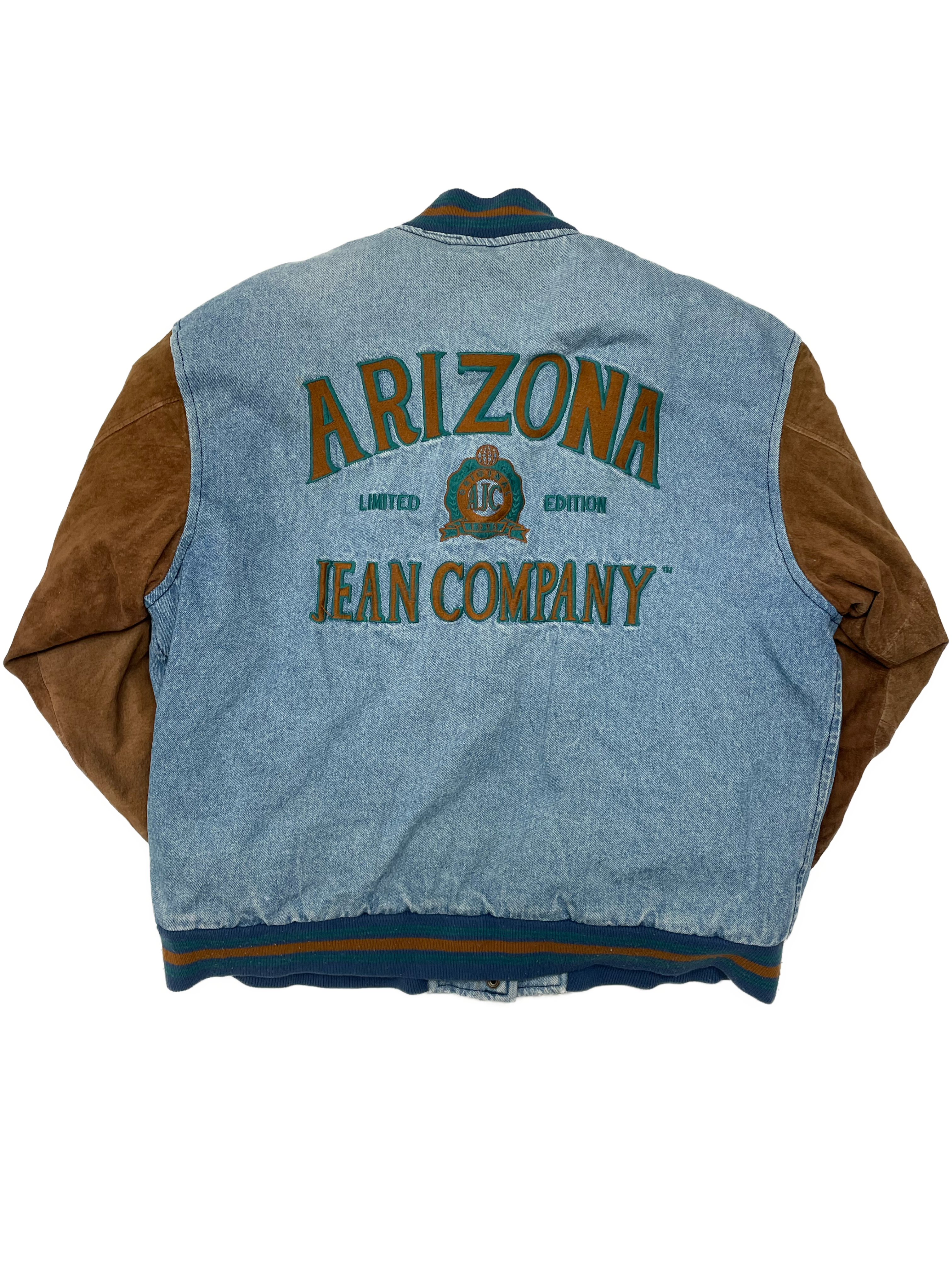 VIntage 80s Arizona Jean Co. Denim Tan Suede Leather Jacket - West Block Vintage