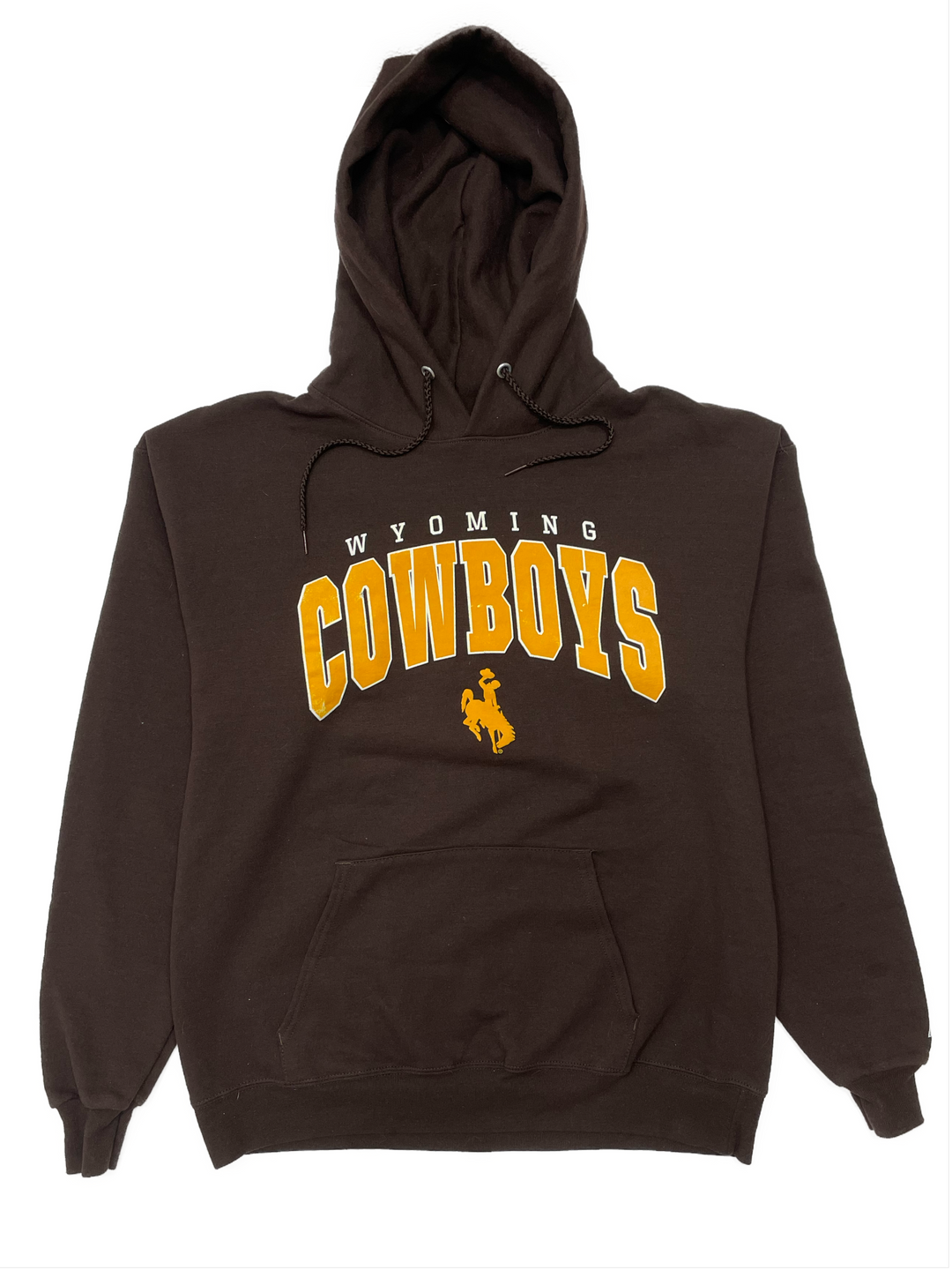 Early 2000s Russell Wyoming Cowboys hoodie from West Block Vintage, capturing the Y2K style with the team's logo. Ideal for collectors of 2000s hoodies and fans of Wyoming Cowboys.