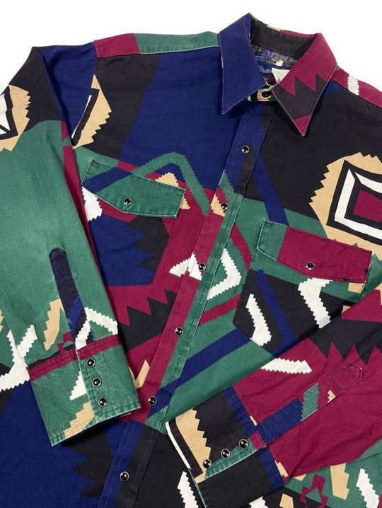 VIntage Wrangler Aztec Pearl Snap - West Block Vintage