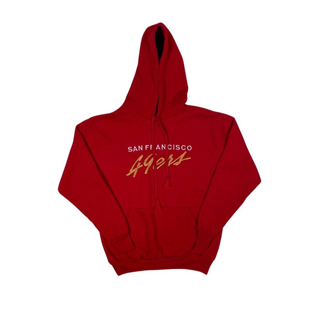 Mid 90s 49ers Script Hoodie Sweatshirt - West Block Vintage