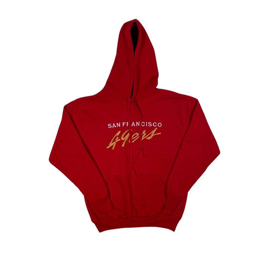 Mid 90s 49ers Script Hoodie Sweatshirt - West Block Vintage