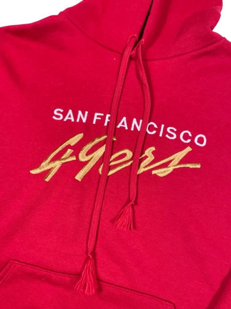 Mid 90s 49ers Script Hoodie Sweatshirt - West Block Vintage