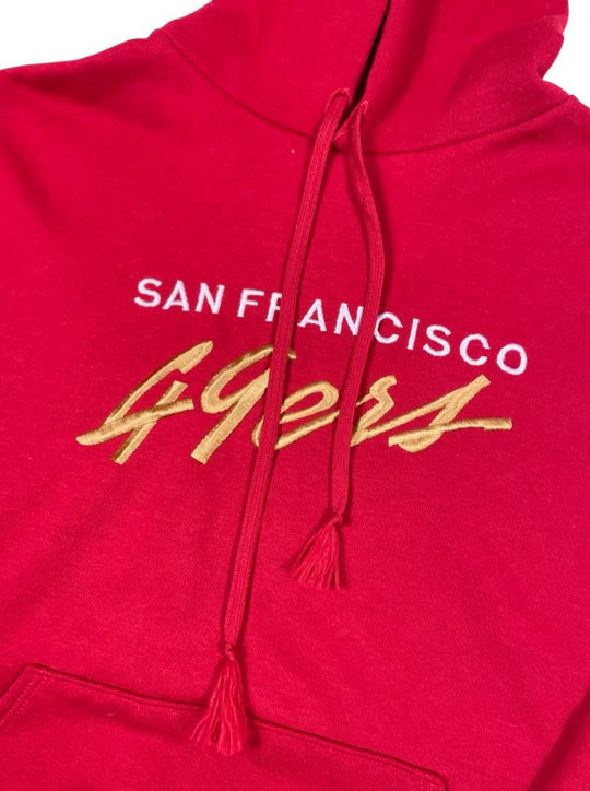 Mid 90s 49ers Script Hoodie Sweatshirt - West Block Vintage
